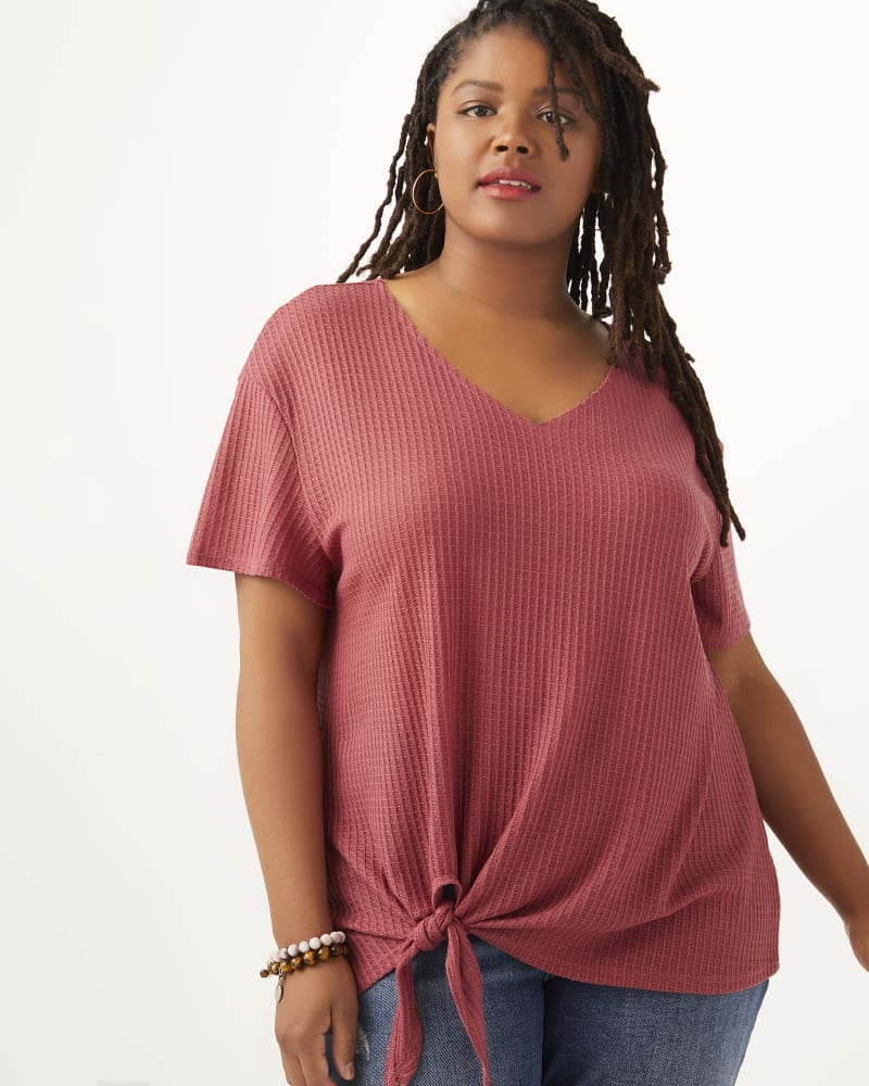 Front of plus size Deborah Side Tie Waffle Knit Top by Meri Skye | Dia&Co | dia_product_style_image_id:162321
